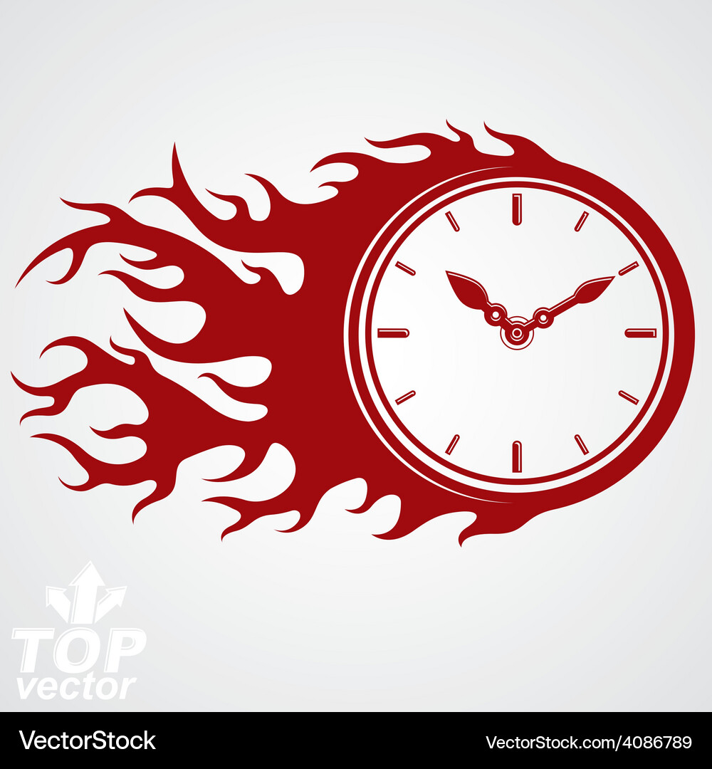 Time runs fast concept timer with burning flame Vector Image