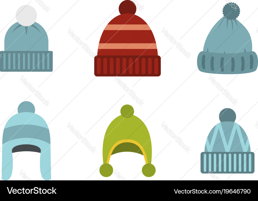 Beanie icon set flat style Royalty Free Vector Image