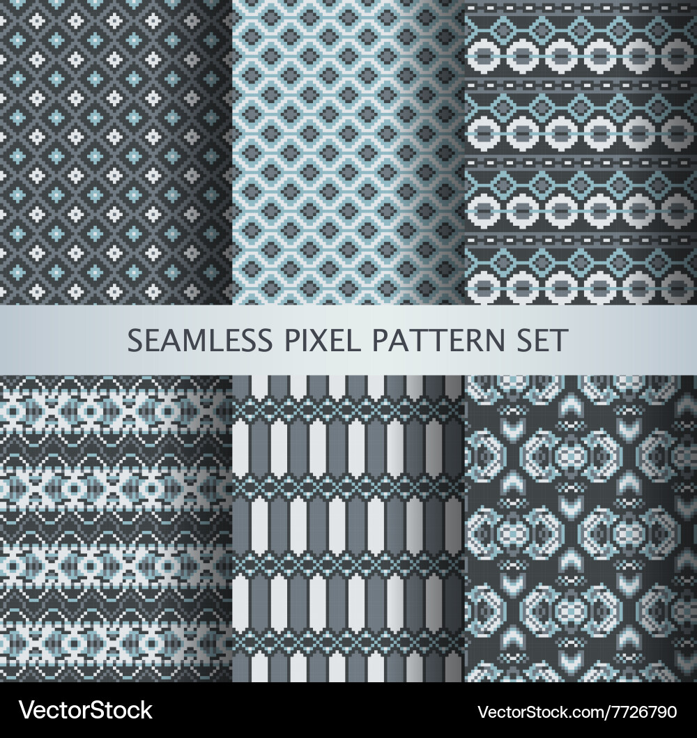 Collection of pixel gray seamless patterns Vector Image