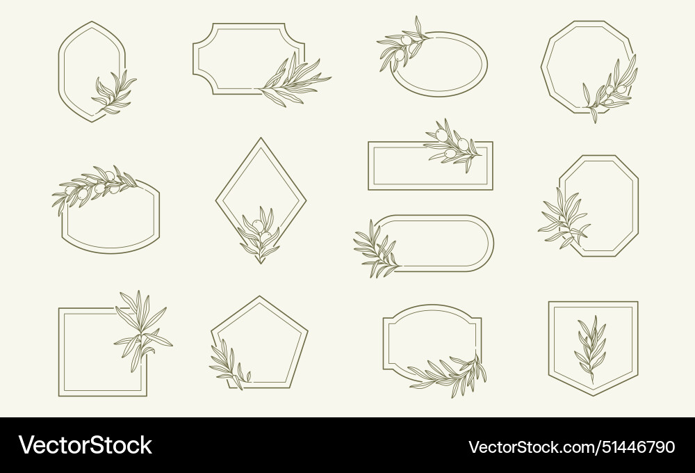 Frames set with olive branches in minimal linear Frames set with olive branches in minimal linear Vector Image