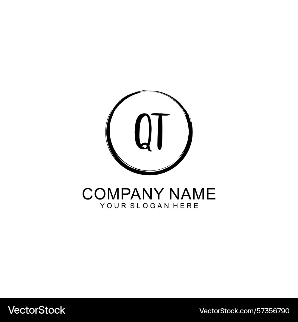 Handwritten qt initial logo with circle Vector Image