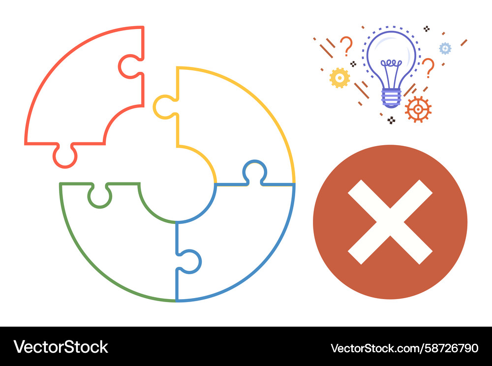 Incomplete circular puzzle with lightbulb idea Incomplete circular puzzle with lightbulb idea Vector Image