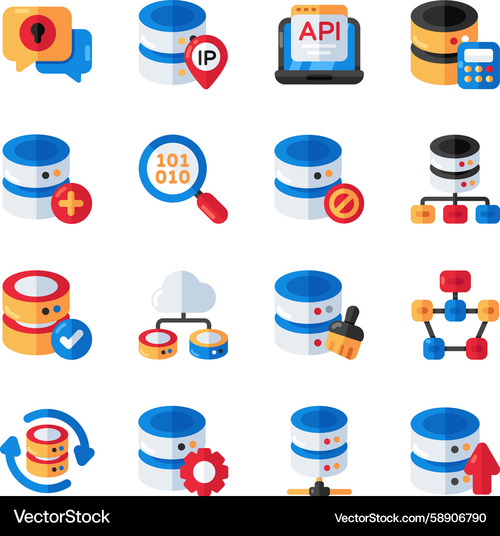 Security & Database Icon Set Vector Image