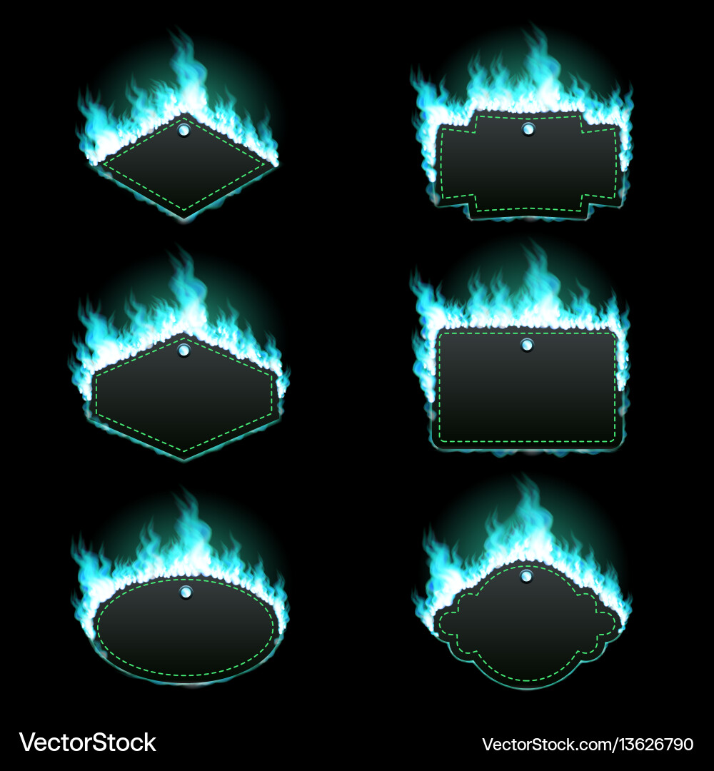 Set of six frames surrounded with azure flame Set of six frames surrounded with azure flame vector image