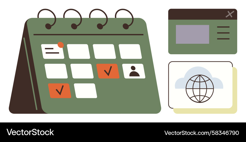 Task Calendar with Cloud Network Vector Image