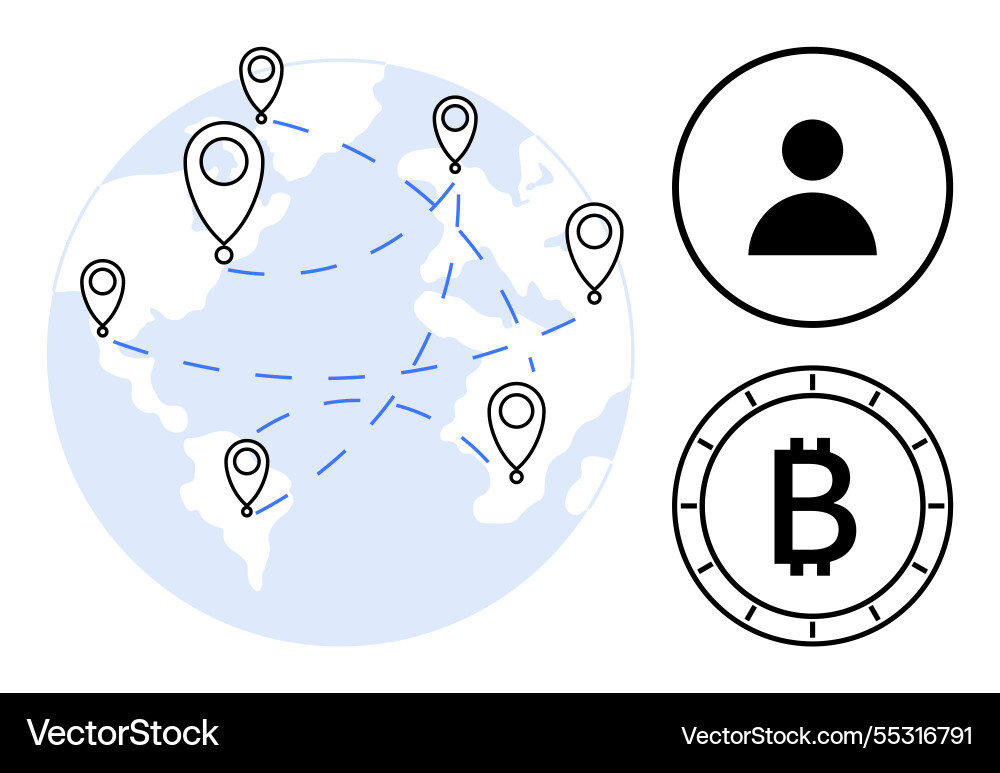 Global cryptocurrency network with user profile Global cryptocurrency network with user profile vector image