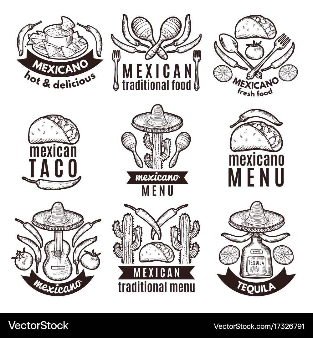Mexican Food Label Set Vector Image