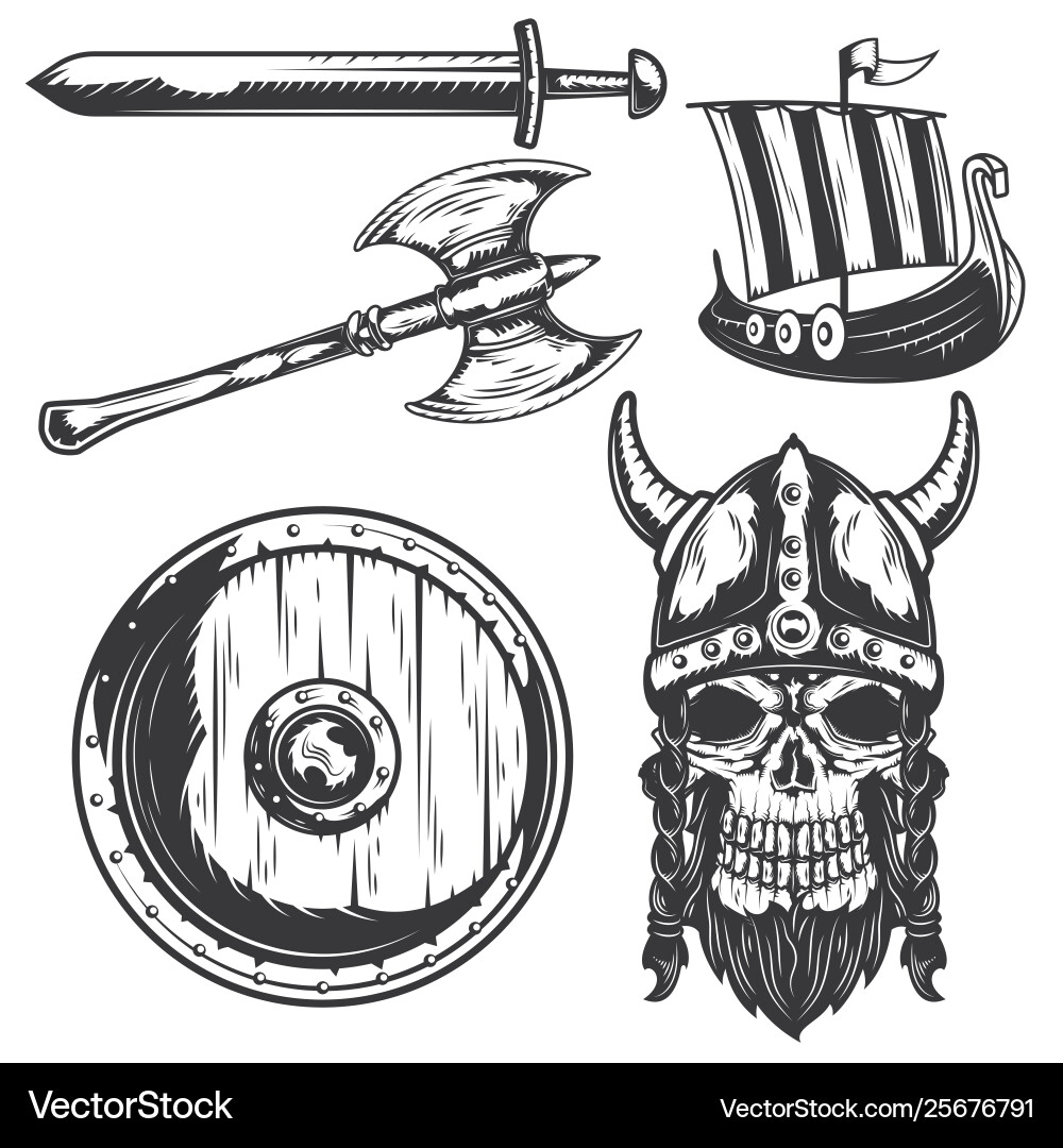 Viking Elements - Norse Symbols Set Vector Image