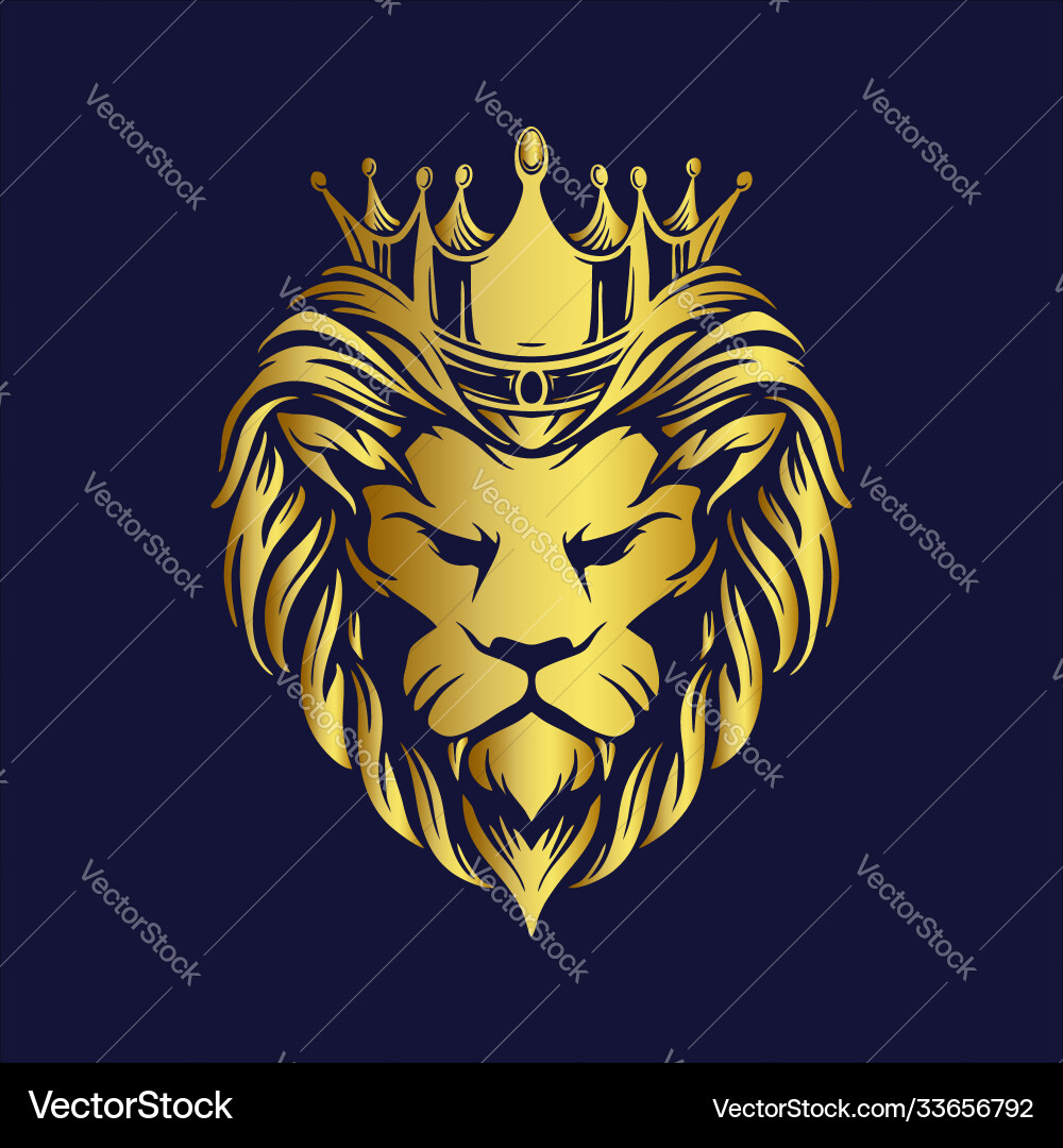Golden Lion Crown Logo Vector Image