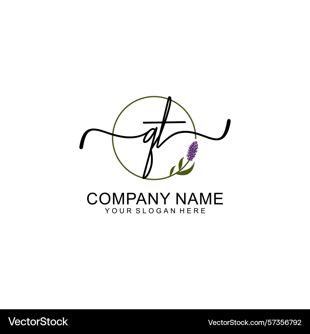 Handwritten qt initial logo with circle Handwritten qt initial logo with circle Vector Image