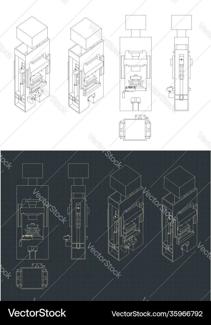 Hydraulic press blueprints Royalty Free Vector Image