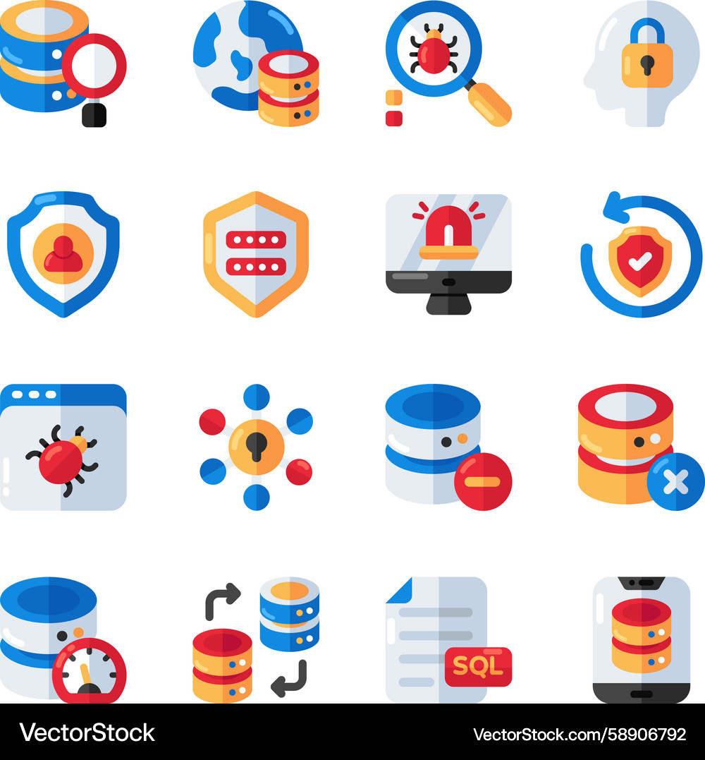 Security & Database Icons Vector Image
