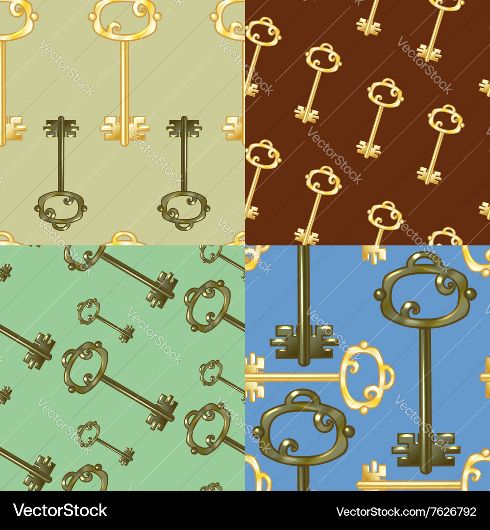 Set of seamless patterns with gold keys Vector Image