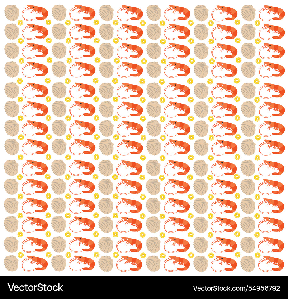 Shrimp shellfish with fruit as a pattern Shrimp shellfish with fruit as a pattern vector image