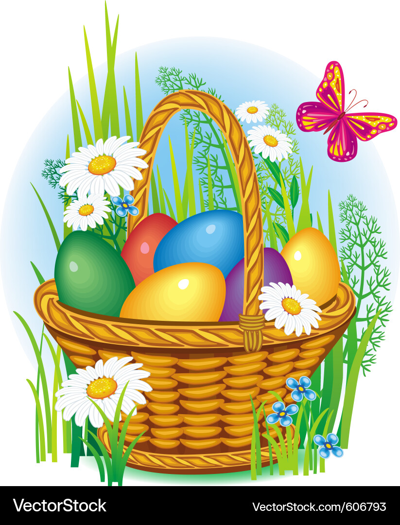 Colorful Easter Eggs in Basket vector image