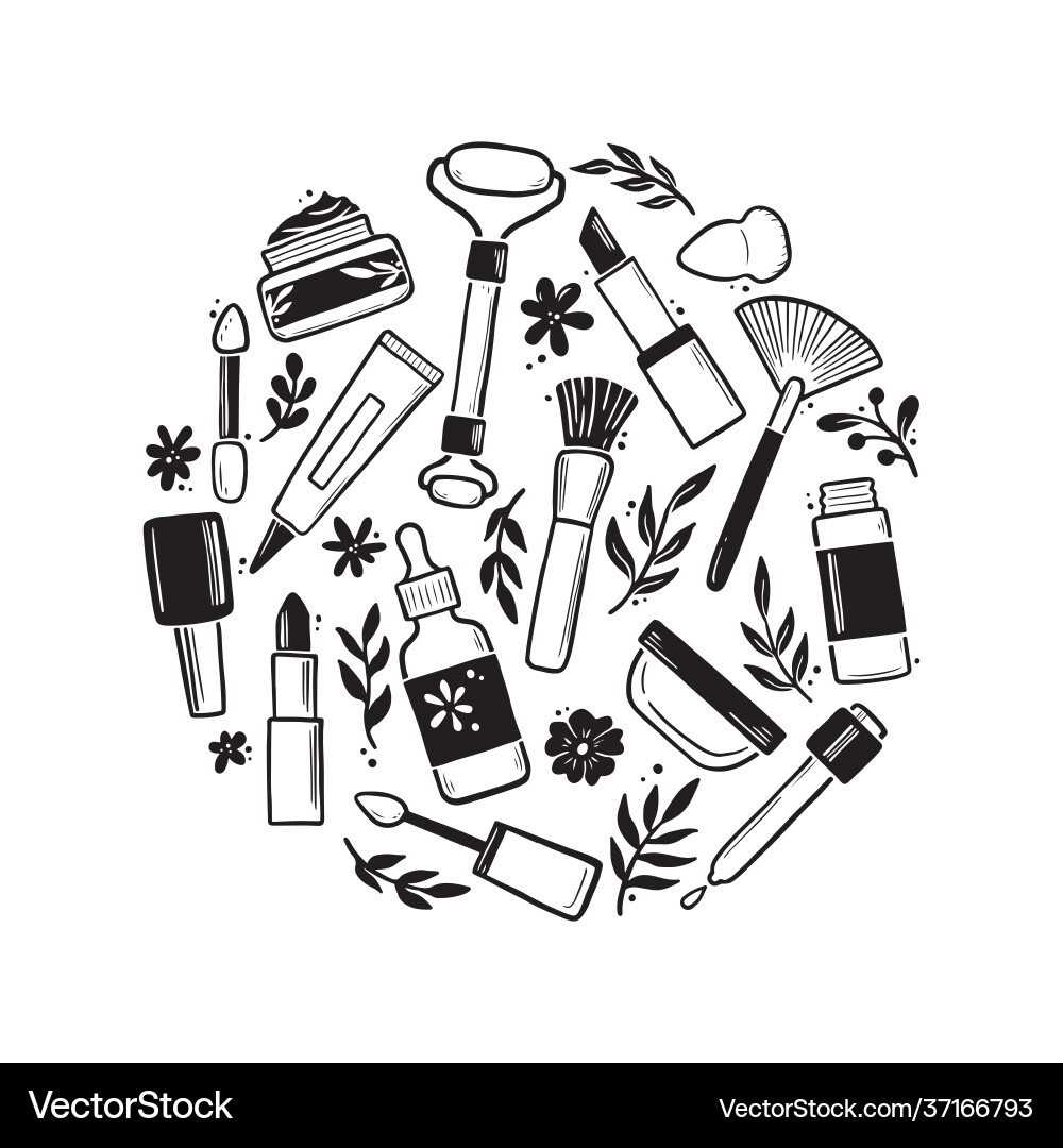 Handgemachte Set Make-up Schönheit kosmetische Elemente Handgemachte Set Make-up Schönheit kosmetische Elemente vektorbild