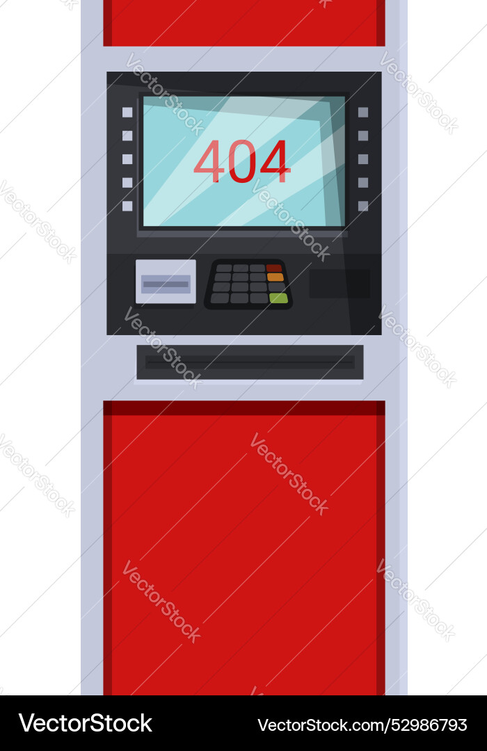 Red atm machine showing error 404 not found vector image