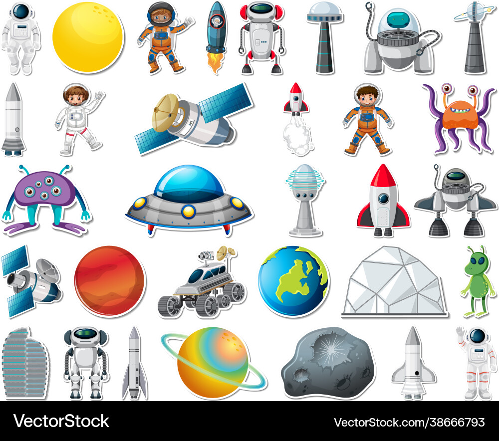 Set stickers with solar system objects isolated Vector Image
