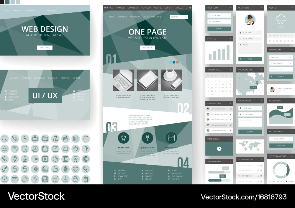 Website design template and interface elements vector image