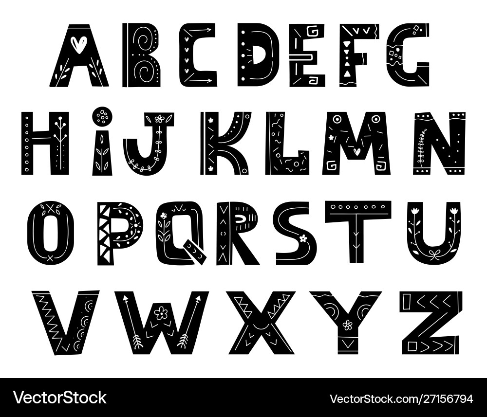 Scandinavian Hand-Drawn Alphabet Vector Image