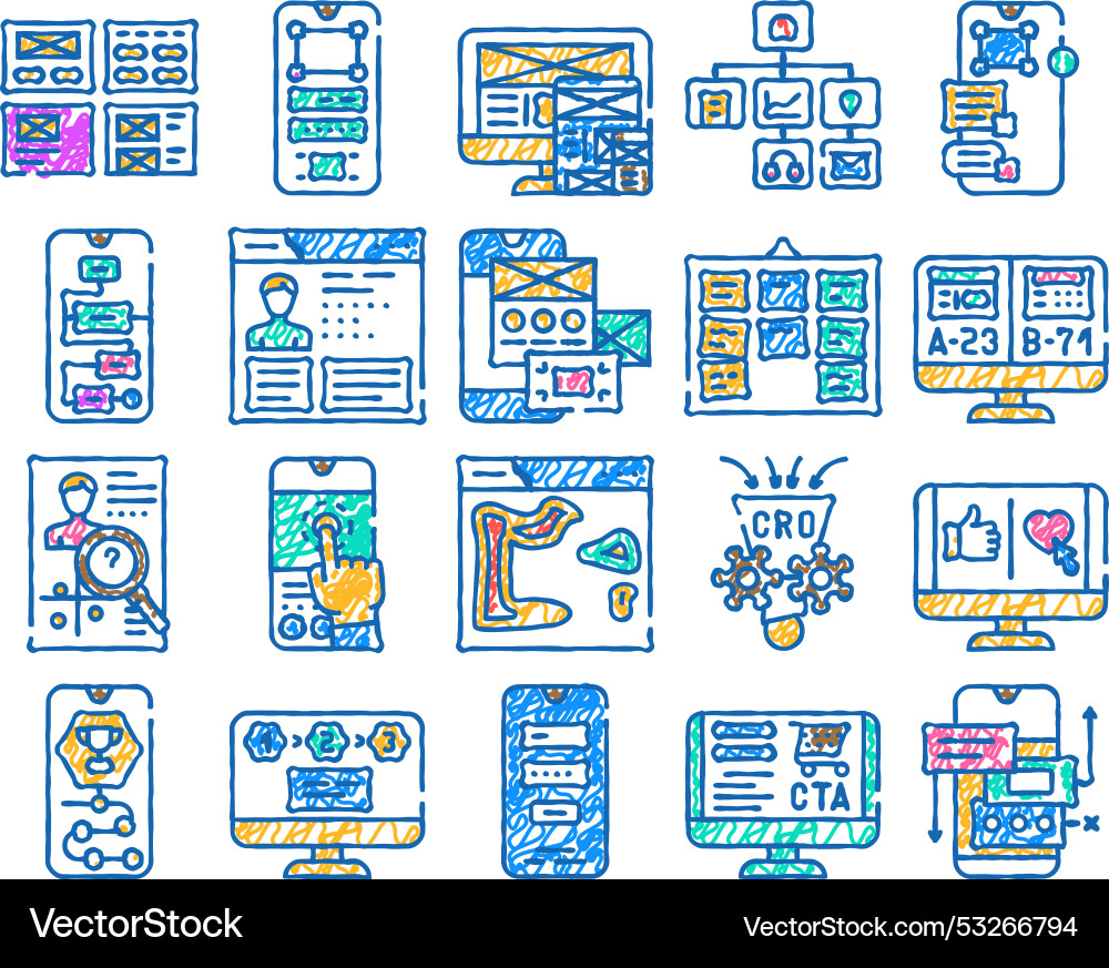 Ui ux web interface app icon hand drawn Ui ux web interface app icon hand drawn vector image