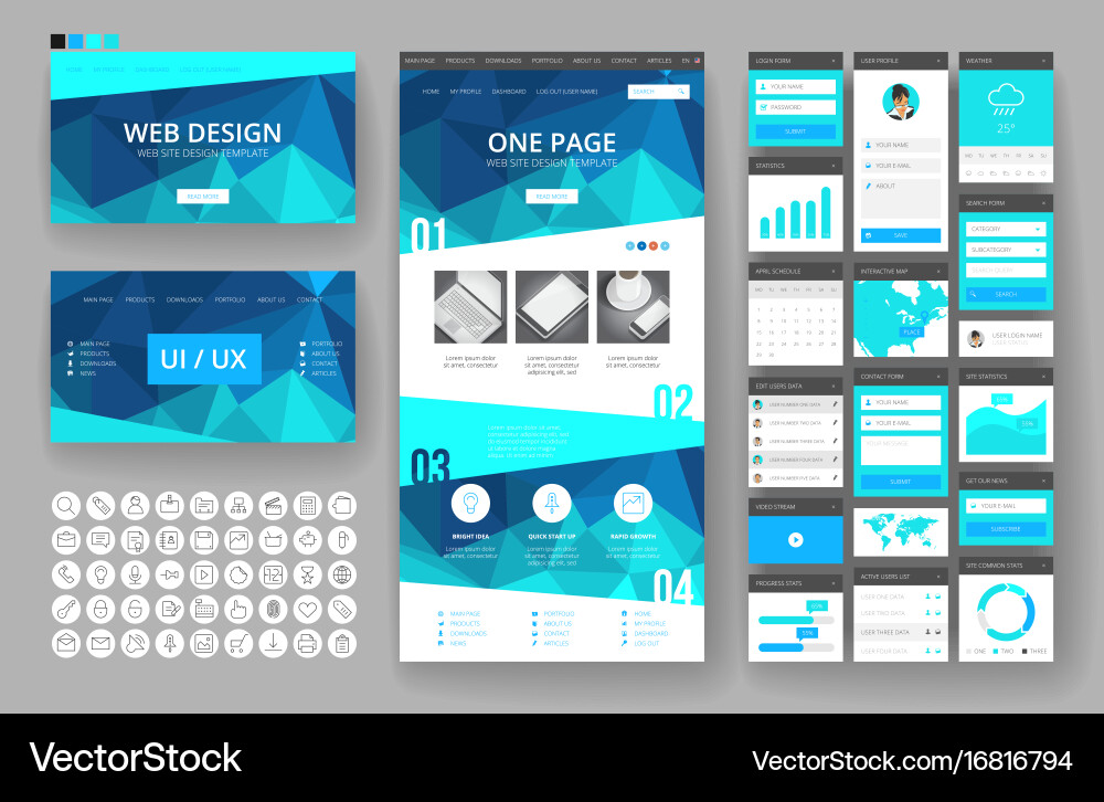 Website design template and interface elements vector image