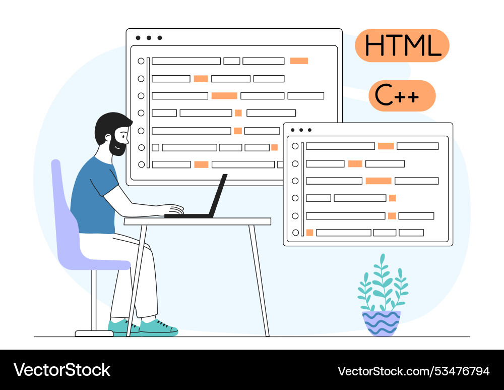 Young Programmer Coding on Laptop Vector Image