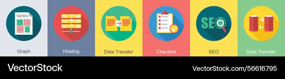A set of 6 seo icons as graph hosting data Vector Image