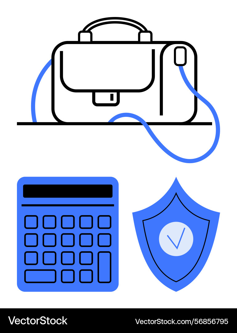 Briefcase with calculator and shield representing Briefcase with calculator and shield representing vector image