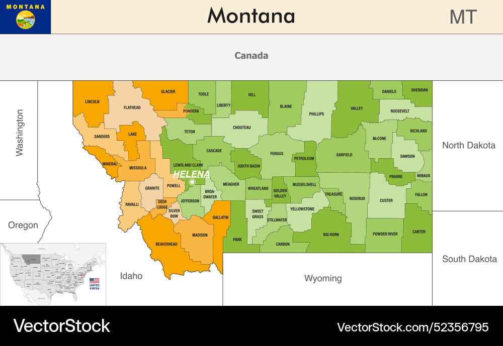 Montana State Map with County Borders vector image