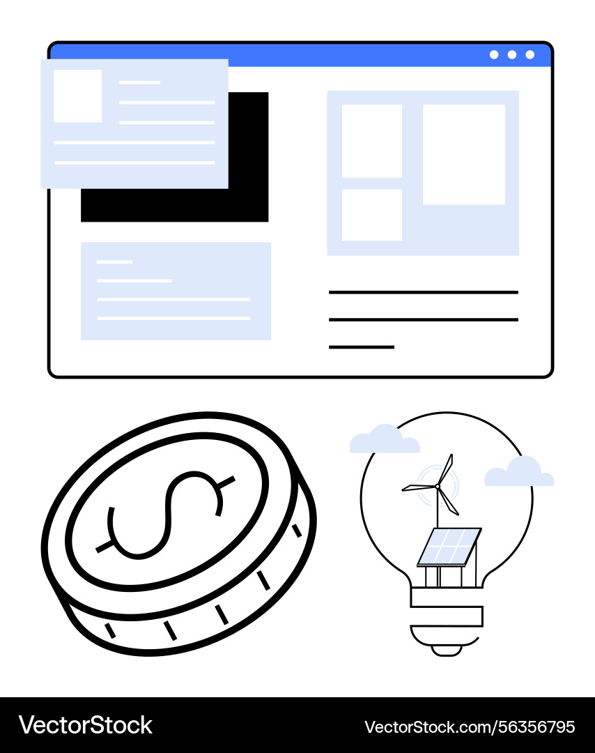 Website interface with dollar coin and renewable Vector Image