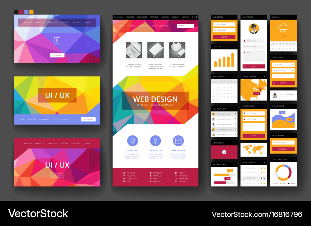 Website design template and interface elements Vector Image