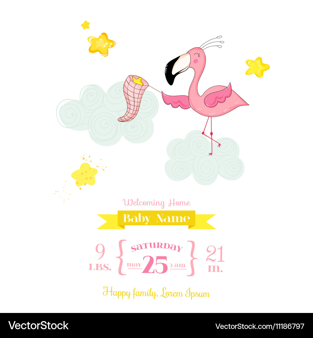 Baby shower card - flamingo girl in stars Vector Image