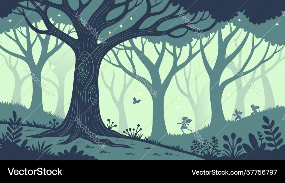 Dark forest trees design generative ai Vector Image