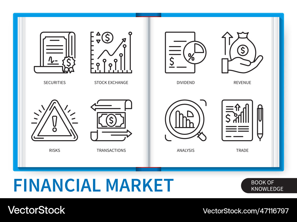 Finanzmarkt Infografiken lineare Icons Finanzmarkt Infografiken lineare Icons vektorbild