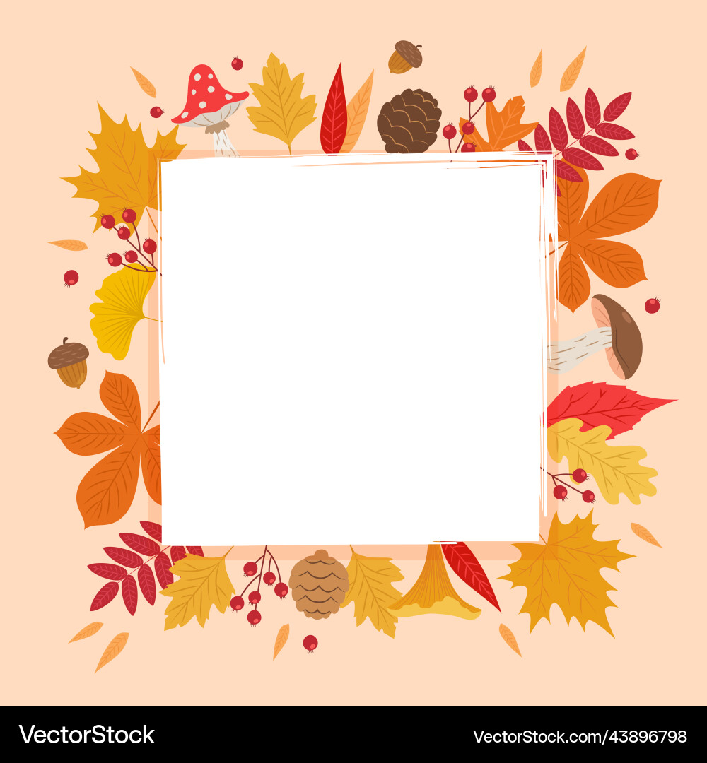 Autumn leaves frame square shape with different vector image
