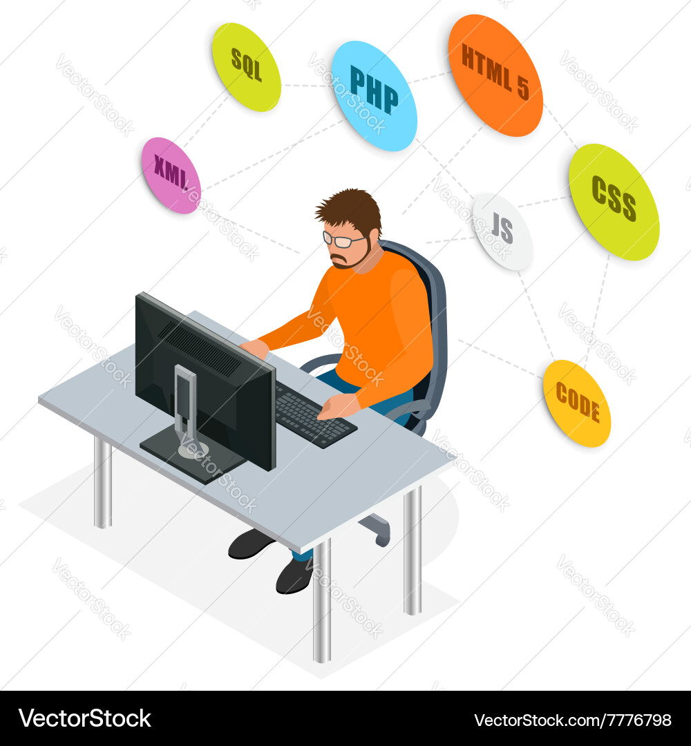 Developer using laptop computer web development vector image