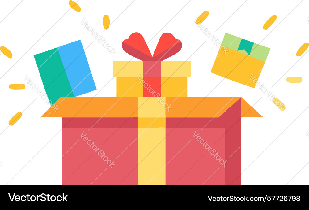 Exploding open gift box with presents abundant Vector Image