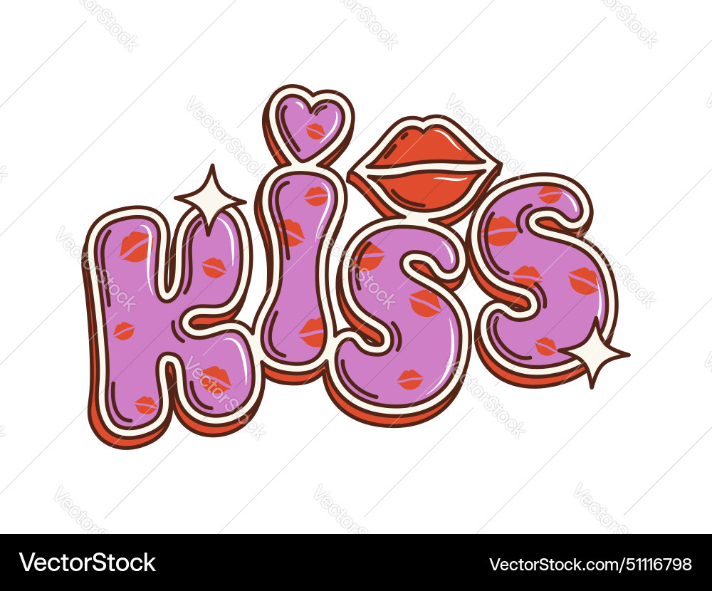 Groovy cartoon retro hippie kiss lips sign letters Groovy cartoon retro hippie kiss lips sign letters vector image