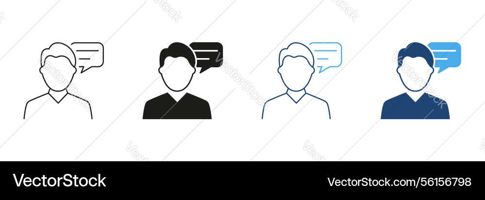 Man line and silhouette icon set with speech Man line and silhouette icon set with speech vector image
