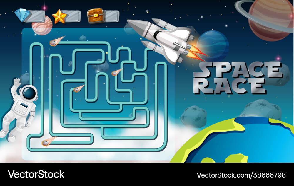 Maze game with space theme template Maze game with space theme template vector image