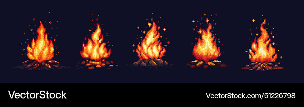 Pixel art campfire red bonfire fire wood burning Pixel art campfire red bonfire fire wood burning vector image