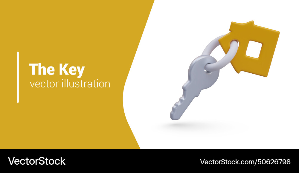 Realistic key with yellow keychain in form vector image