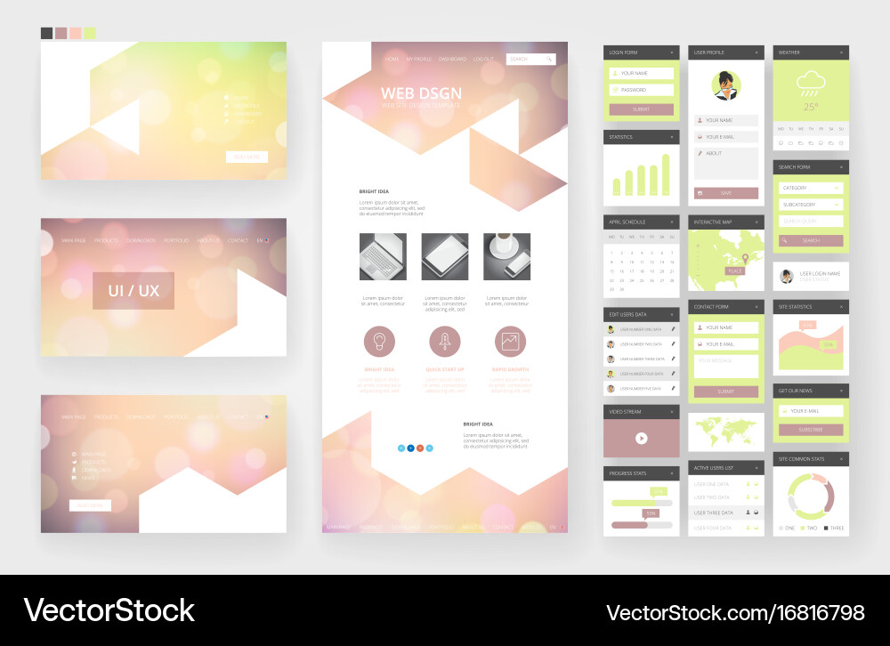 Website design template and interface elements Vector Image