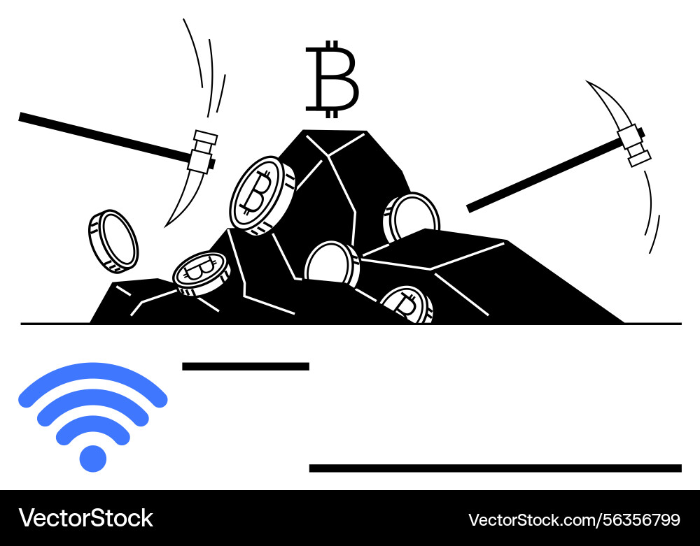 Digital bitcoin mining concept with picks Vector Image