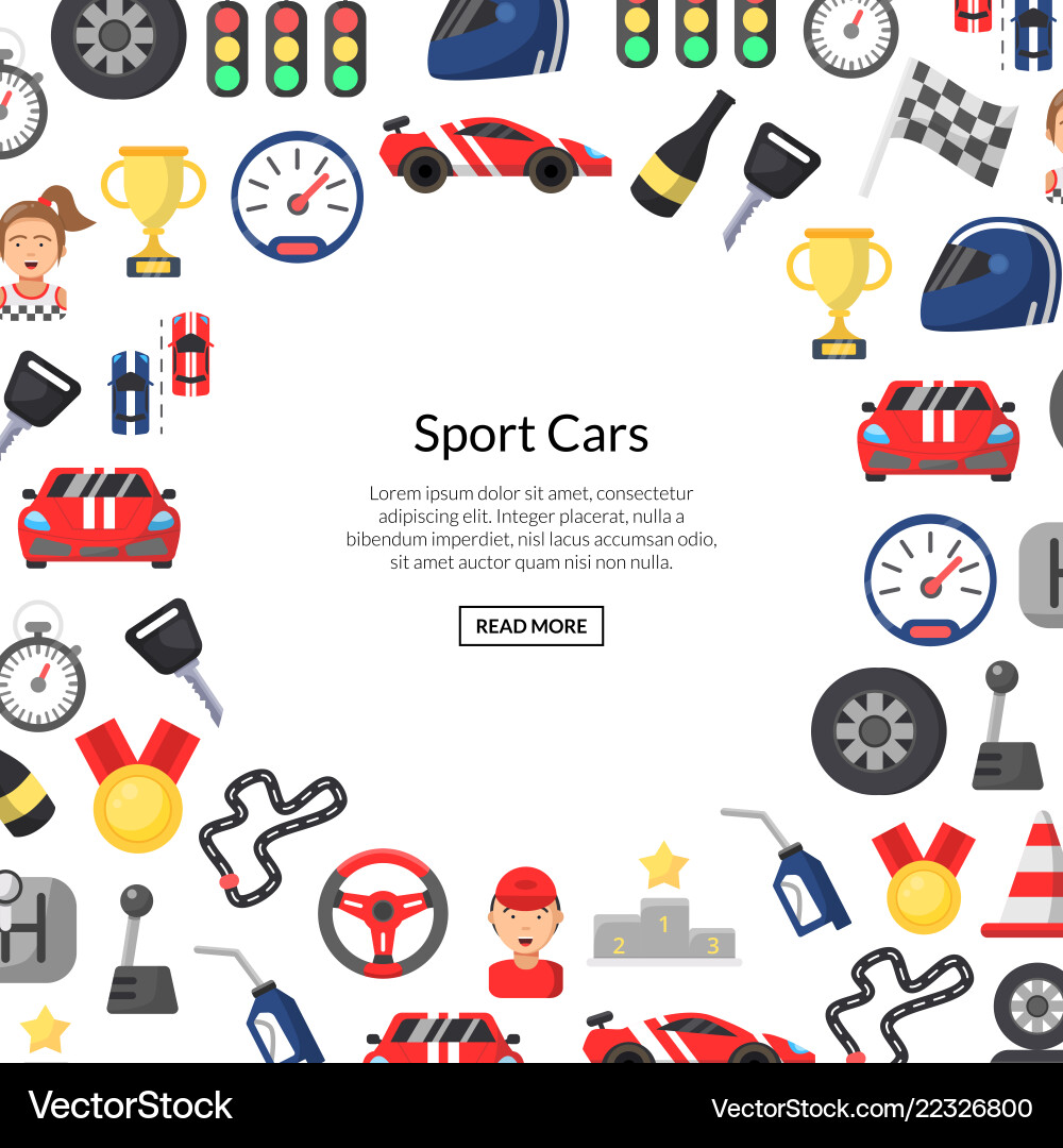 Flat car racing icons background with place Flat car racing icons background with place vector image