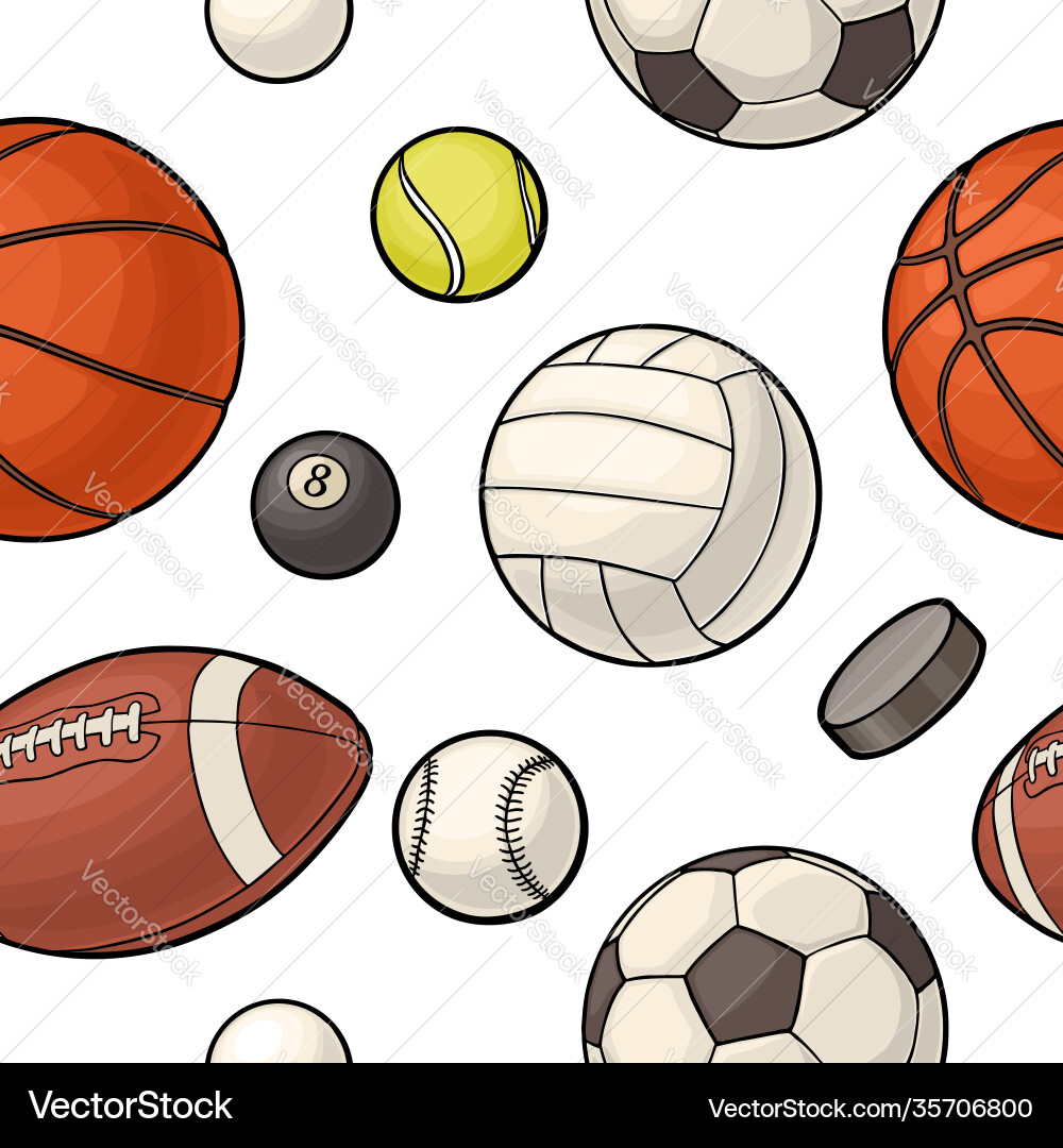 Seamless pattern different kinds sport balls Seamless pattern different kinds sport balls vector image
