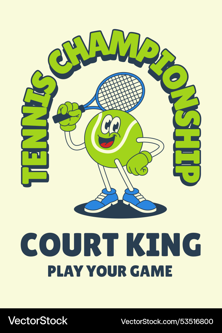 Shirt Design von Tennis-Champion Maskottchen Charakter Shirt Design von Tennis-Champion Maskottchen Charakter Vektorbild