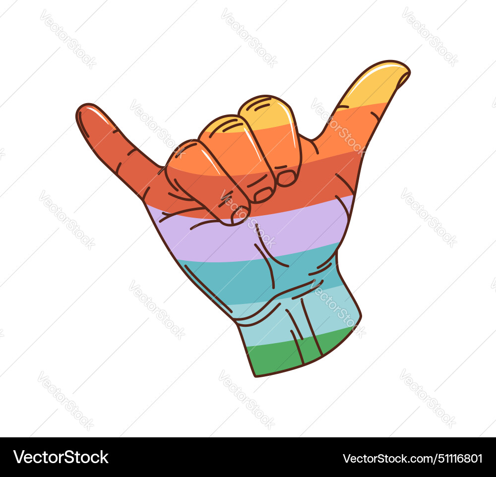 Cartoon retro groovy aloha shaka gesture sign Cartoon retro groovy aloha shaka gesture sign vector image
