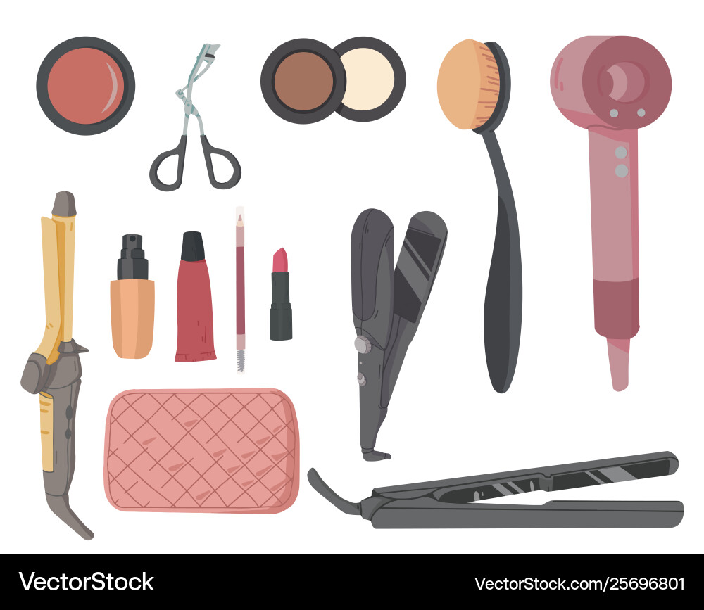 Make-up Künstler Kit Haar Styling Zubehör Set Make-up Künstler Kit Haar Styling Zubehör Set vektorbild